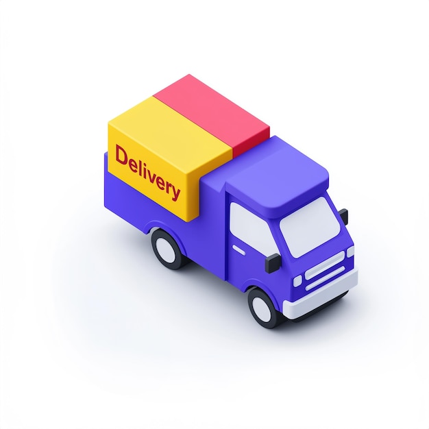 Photo colorful 3d illustration of a delivery truck icon featuring a purple and yellow design perfect for l