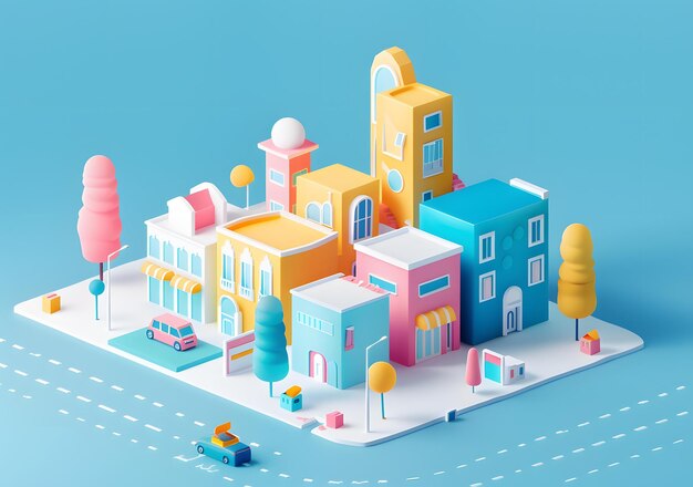 Photo colorful 3d illustration of a small town