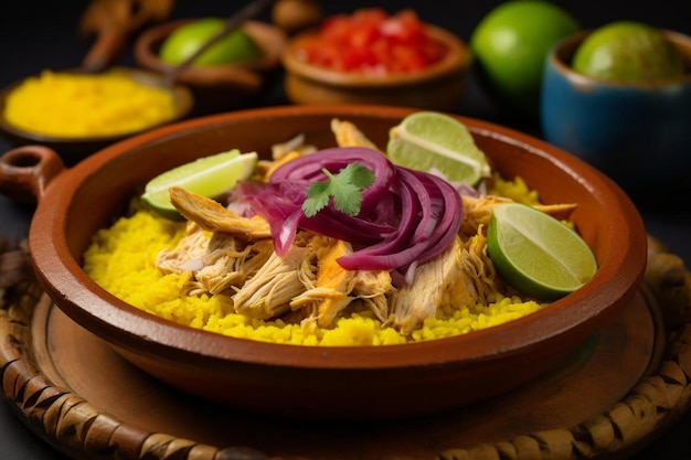 Photo colorful aji de gallina served in a rustic bowl peruvian food photos104jpg