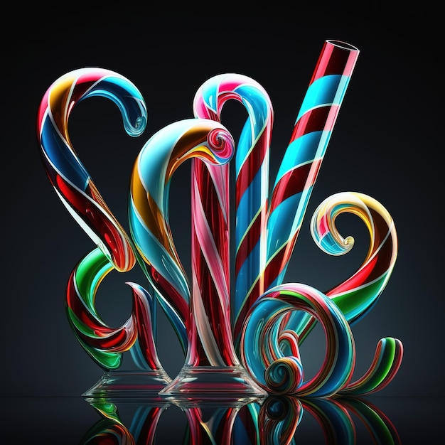 A colorful candy cane is on a black background.