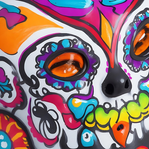 Colorful candy sugar skulls with flowers on Day of the Dead festival in Mexico