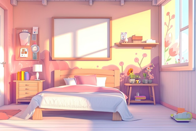 Photo colorful cartoon bedroom interior