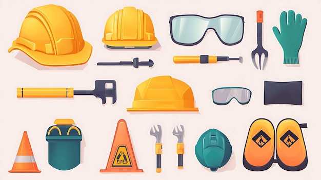 Photo colorful cartoon construction tools and safety gear