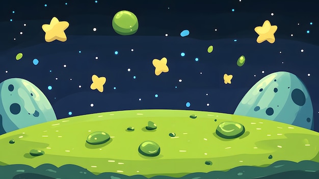 Photo colorful cartoon space scene with planets and stars