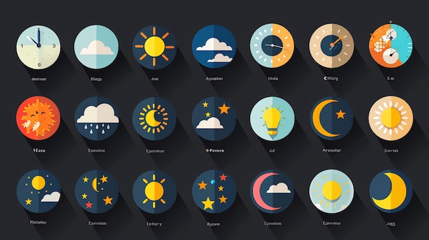 Photo colorful circle icons representing different times of day