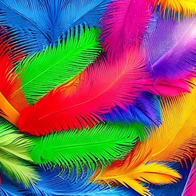 Colorful feathers in a colorful background