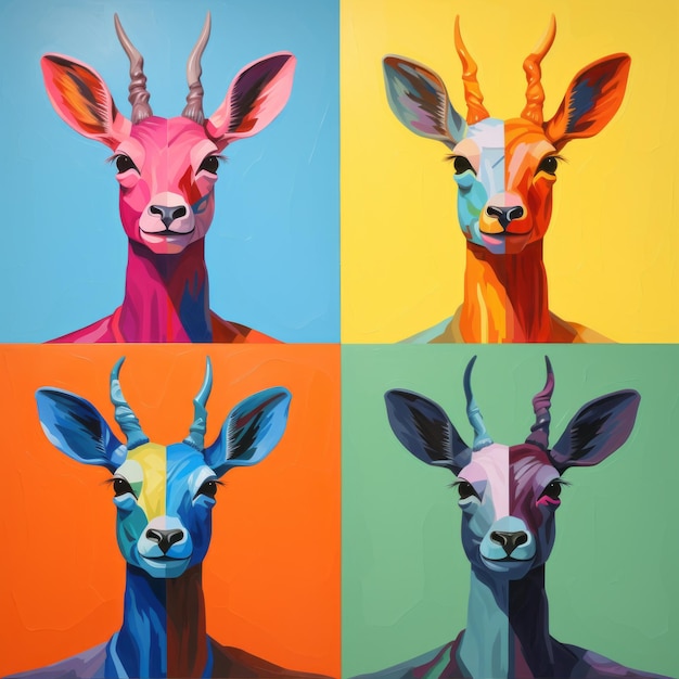 Colorful Gazelle Portraits Contemporary Art Inspired By Andy Warhol