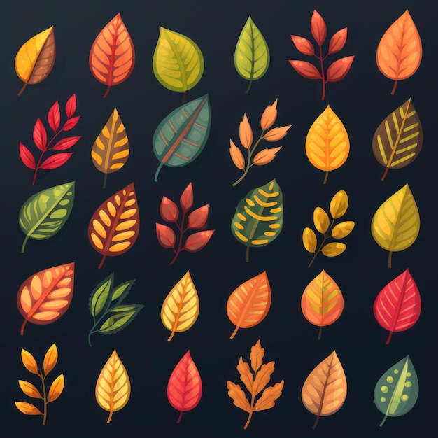 Colorful Leaf Icon Pattern for Playful Game Design