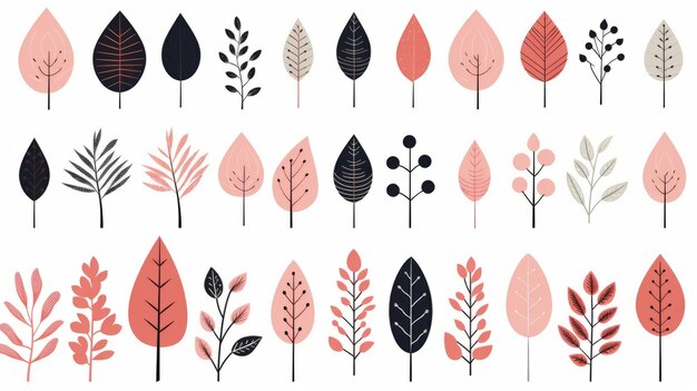 Colorful Midcentury Illustration Of Whimsical Leaves In Various Shades