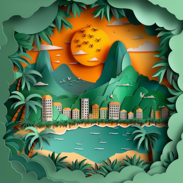 Photo colorful paper cut craft illustration of rio de janeiro