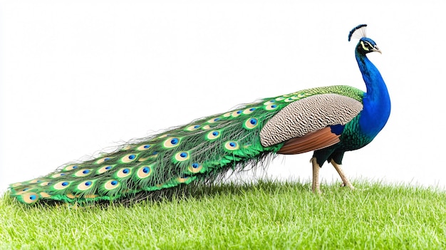 Colorful Peacock Walking on Green Grass in a Park