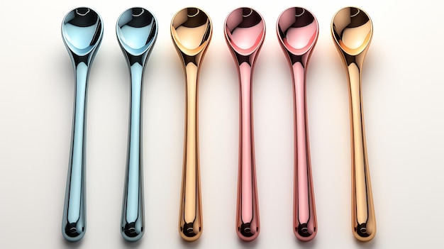 Colorful Reusable Stainless Metal Spoon Straws on Isolated Background