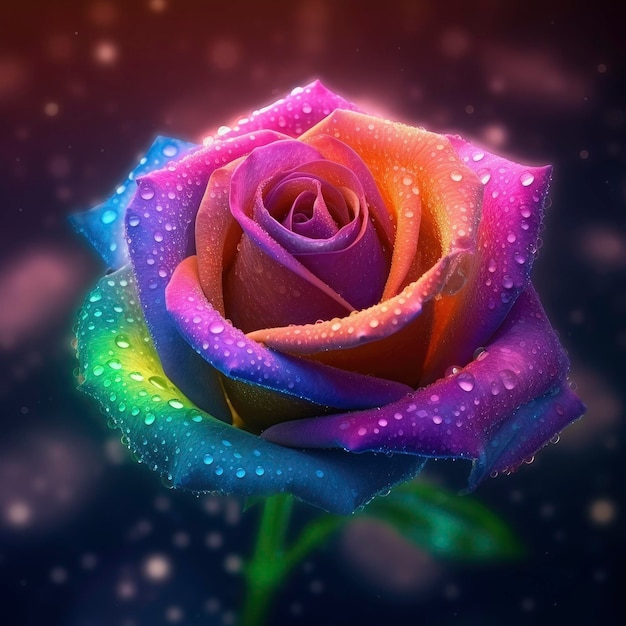 Colorful roses blooming with dew