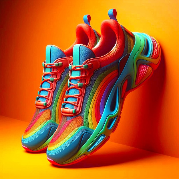 a colorful shoe with the word shoe on it