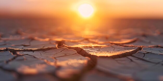 Foto il tramonto colorato getta una luce calda sulla terra secca e rotta al crepuscolo concept desert sunset warm light cracked earth dusk scene colorful sky