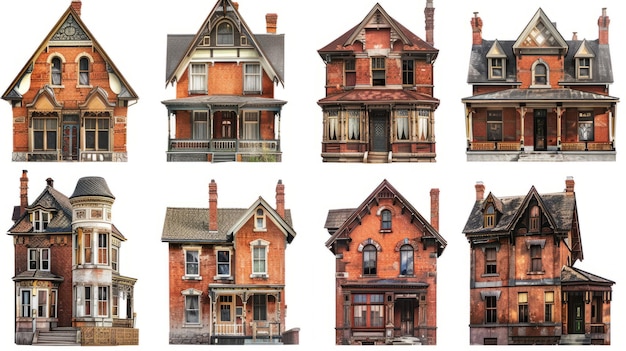 Photo colorful victorian houses in various styles arranged in a symmetrical layout