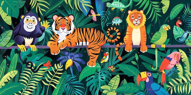 Photo colorfull graphic showing a jungle