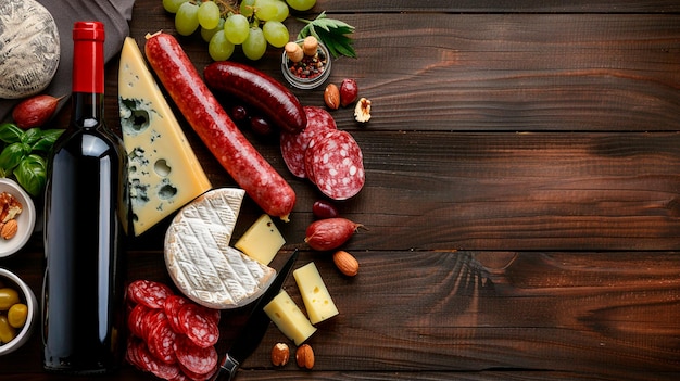 composition with bottle of wine and different types of wine on wooden backgro