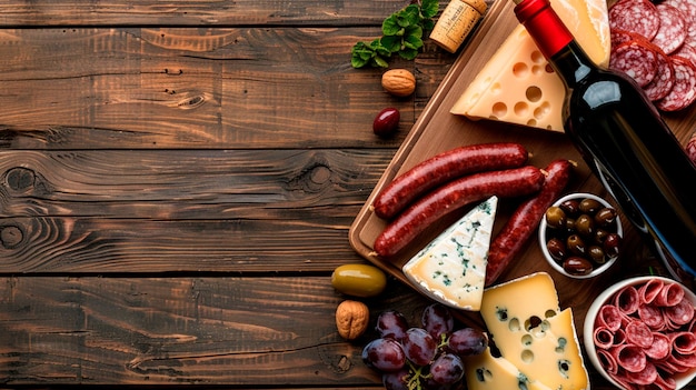 composition with bottle of wine and different types of wine on wooden backgro