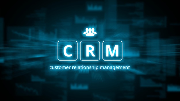 Concept crm or customer relationship management Abstract holographic image with icons