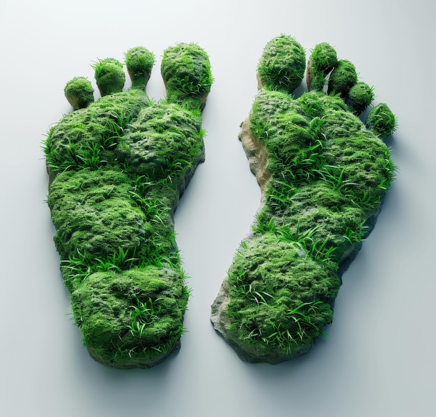 Photo concept of ecology footprints of human with green grass