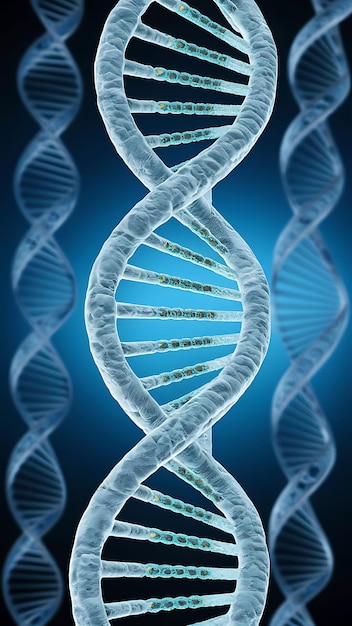 Photo concept medical code of genetic human spiral dna polygonal scince lab and nano technology robots background