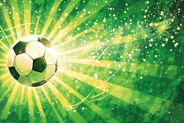 Foto illustrazione concettuale di una palla da calcio con un effetto di energia verde scintillante