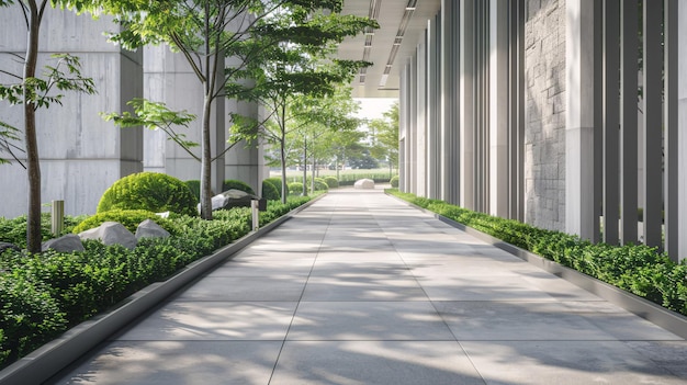 Photo concrete pedestrian walkway with modern urban design elements