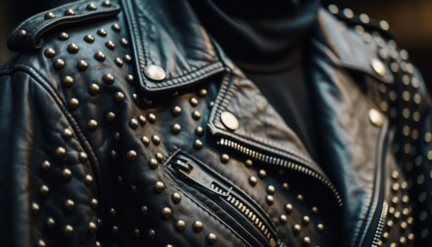 Cool biker jacket shiny metal zipper detail generated by AI