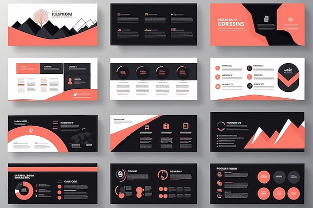 Photo coral and black business presentation slides templates from infographic elements