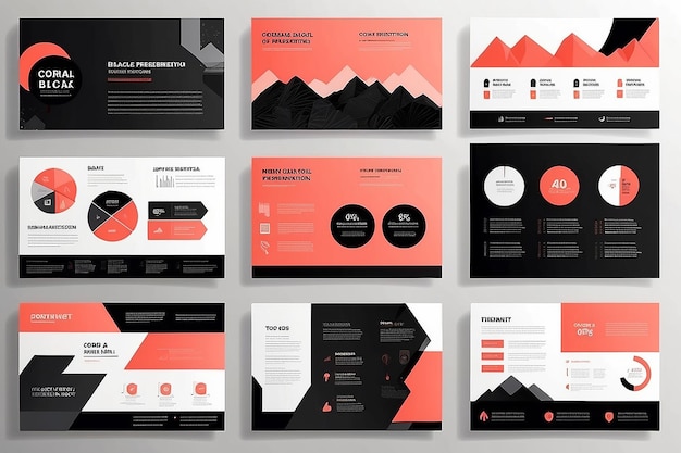 Photo coral and black business presentation slides templates from infographic elements