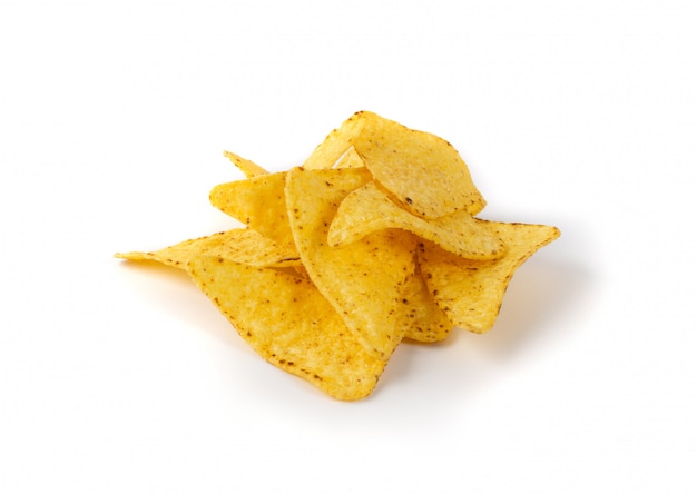 Photo corn chips, nachos chips, maize snack, corn crisps or totopos