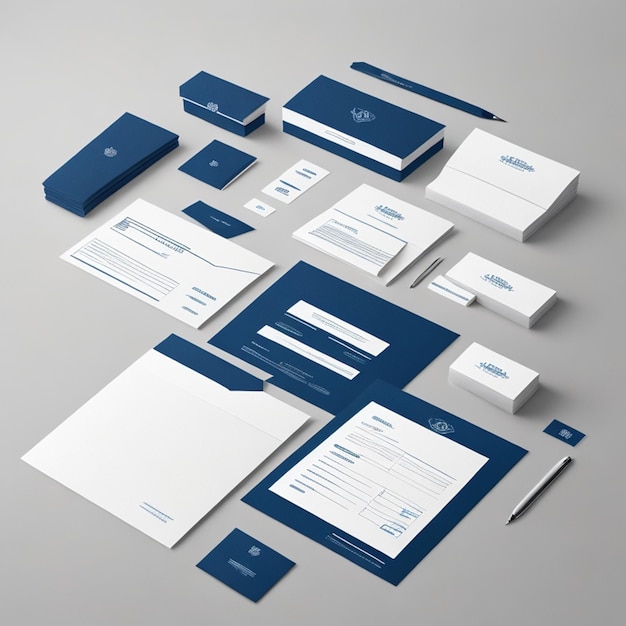 Corporate stationery set mockup at white textured paper background