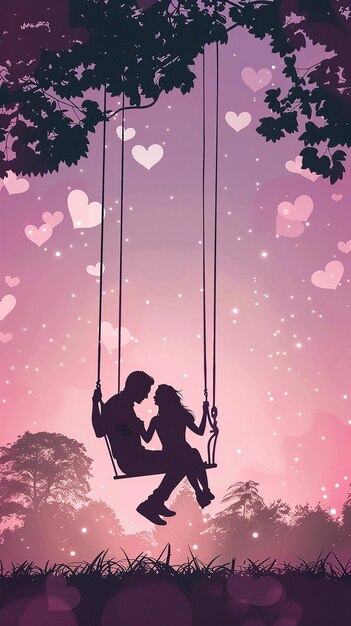 Photo a couple on a swing with a girl and a boy on it