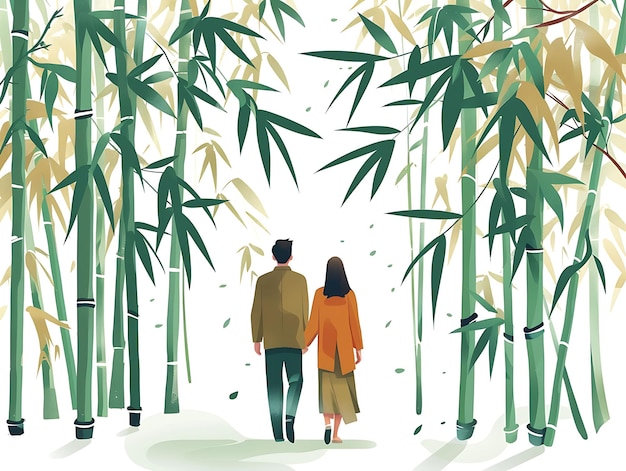 Photo couple taking a walk in a chinese bamboo forest design is se lunar asian 2d flat art collage tshirt