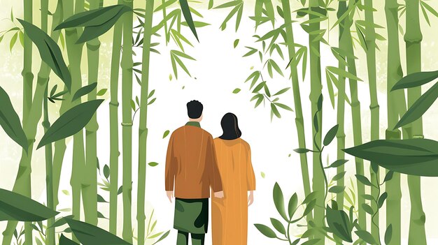 Photo couple taking a walk in a chinese bamboo forest design is se lunar asian 2d flat art collage tshirt