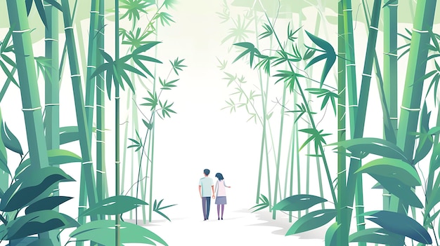 Photo couple taking a walk in a chinese bamboo forest design is se lunar asian 2d flat art collage tshirt