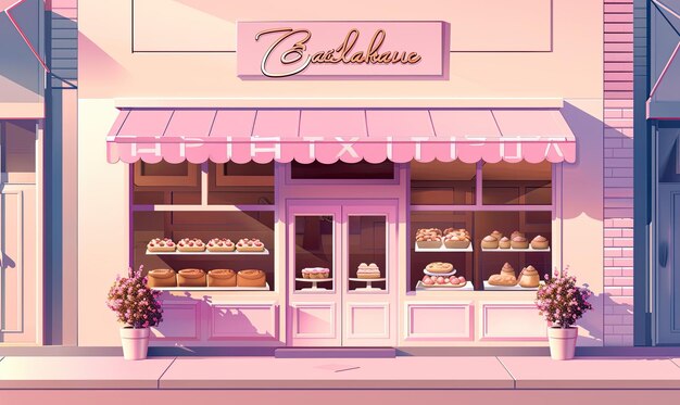 Photo cozy bakery storefront with pastry display