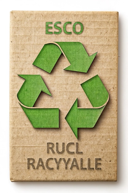 Photo craft cardboard recycling symbol shape concept of ecology and paper recycling ecologic sign textured paper recycled eco arrow reuse material