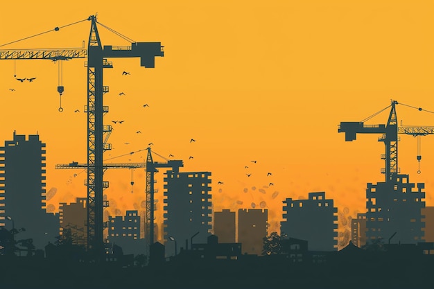 crane overshooting a city labor day concept poster