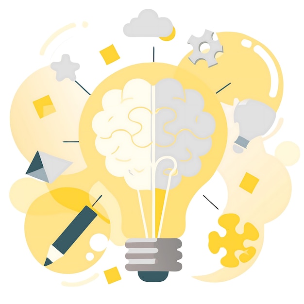 Photo creative lightbulb and brain puzzle concept