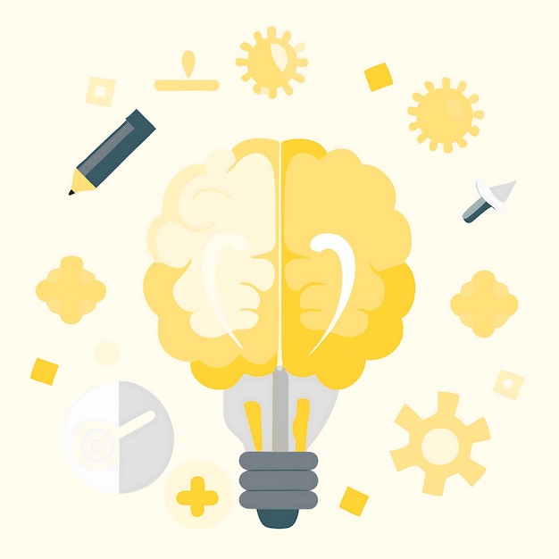 Photo creative lightbulb and brain puzzle concept