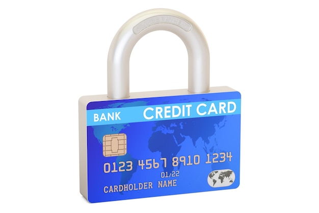 Photo credit card padlock secure payment concept 3d rendering