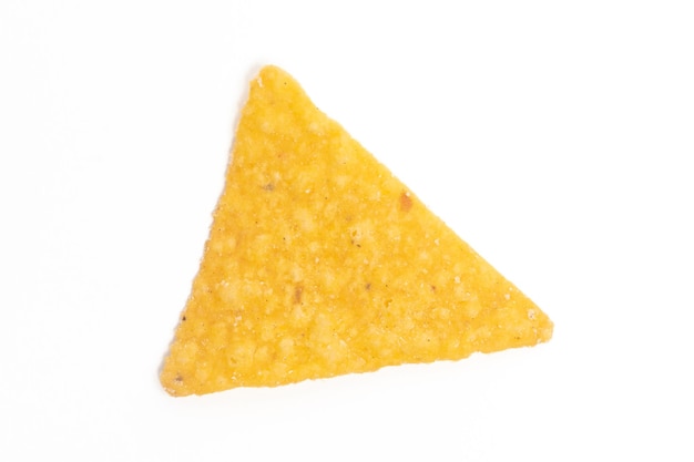 Photo crispy corn tortilla nachos chips isolated on white background clipping path