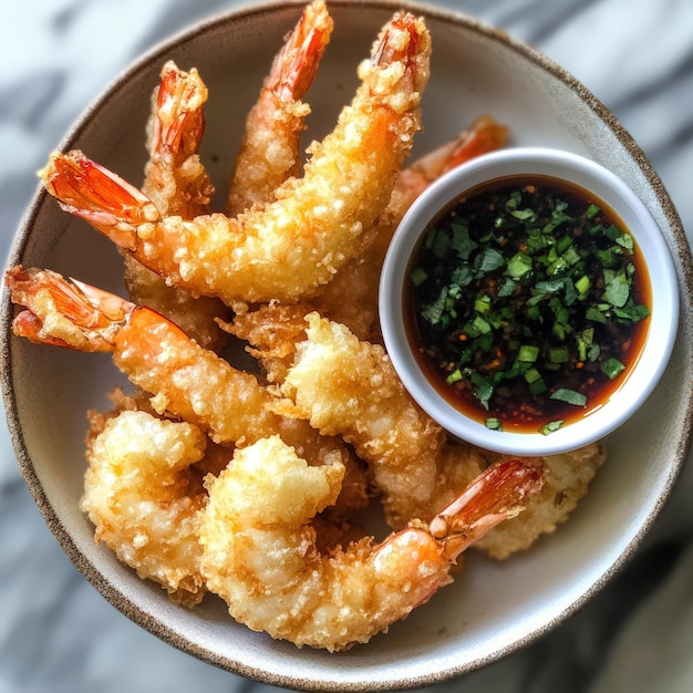 Photo crispy fried shrimp with dipping sauce