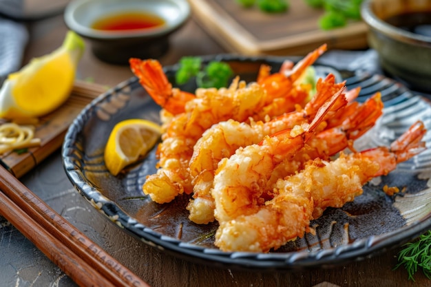 Photo crispy tempura shrimp on a plate