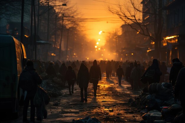 crowd of people large group of people walking city street landscape AI generative