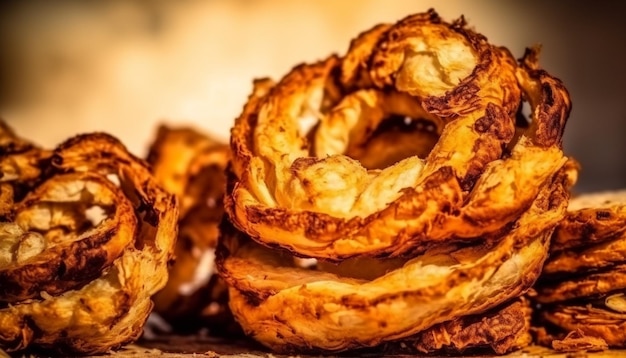 Crunchy baked pastry item a sweet French dessert on rustic plate generated by artificial intelligence