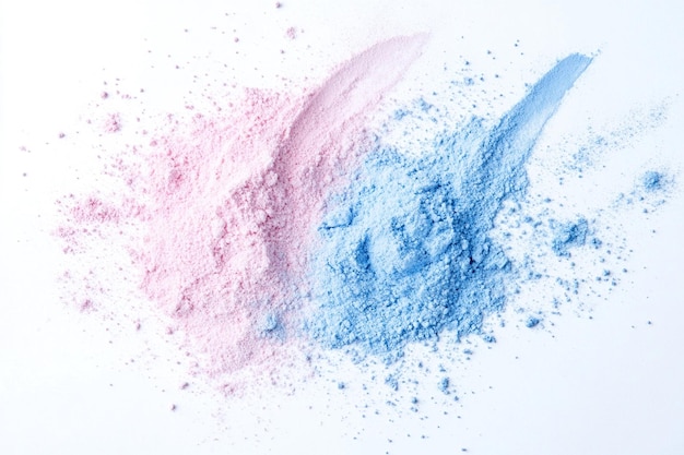 Photo crushed pink and purple holi powder in a white bowl on a pastel background