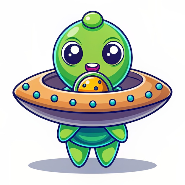 Cute Alien Bite Ufo Cartoon Vector Icon Illustration Science Technology Icon Concept Isolated Premium Vector Flat Cartoon Style